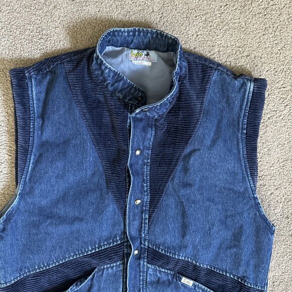 Vtg Lois Jean Vest Mens XL Blue Trucker Denim Corduroy Western Biker Snap Button - Picture 4 of 9